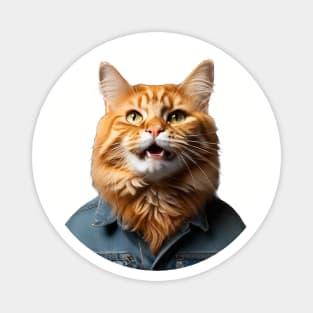 Orange cat in a denim suit Magnet